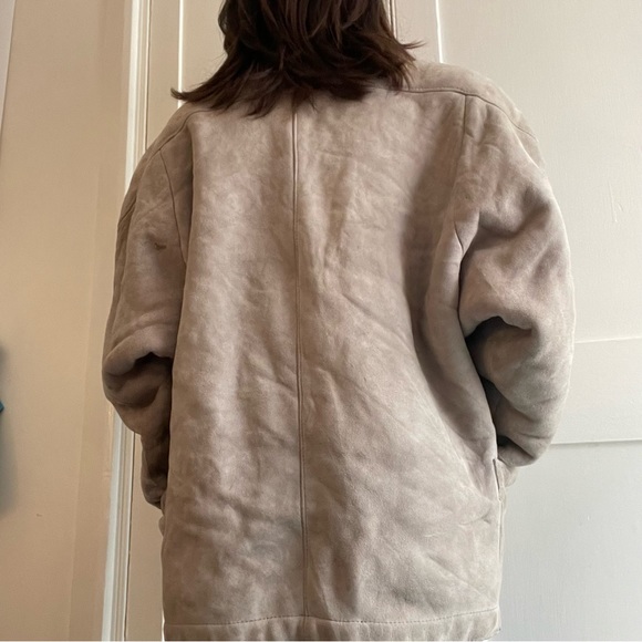 Vintage grey cream genuine sheepskin shearling jacket aviator style high end - Picture 8 of 8